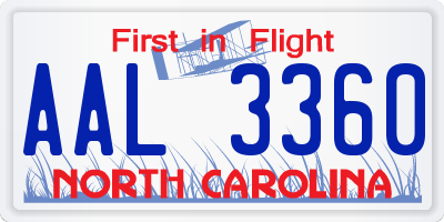 NC license plate AAL3360