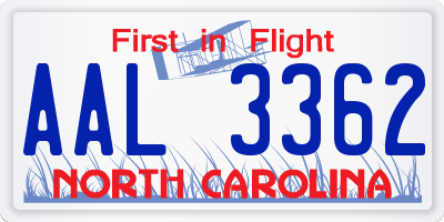 NC license plate AAL3362