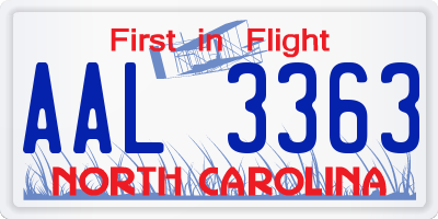 NC license plate AAL3363