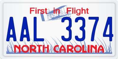 NC license plate AAL3374