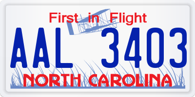 NC license plate AAL3403