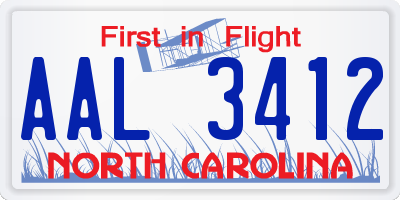NC license plate AAL3412