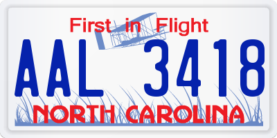 NC license plate AAL3418