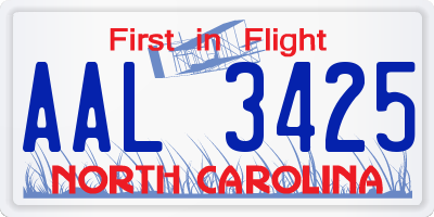 NC license plate AAL3425