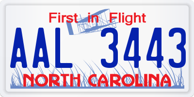 NC license plate AAL3443