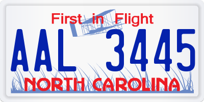 NC license plate AAL3445