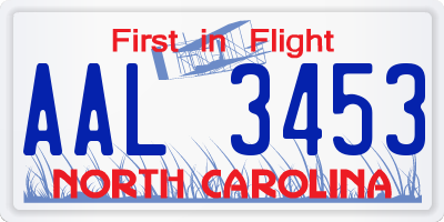 NC license plate AAL3453