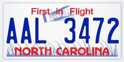 NC license plate AAL3472
