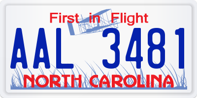 NC license plate AAL3481