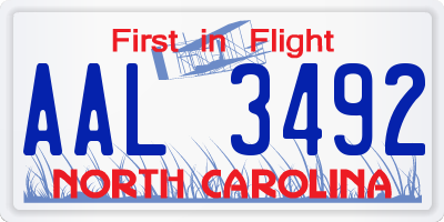 NC license plate AAL3492