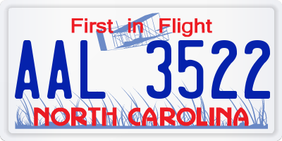 NC license plate AAL3522