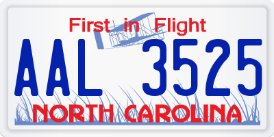 NC license plate AAL3525