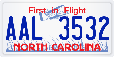 NC license plate AAL3532