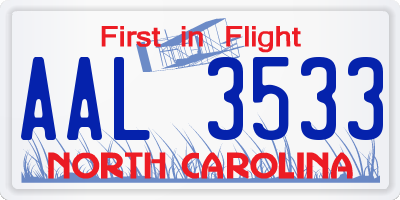NC license plate AAL3533