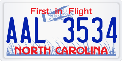 NC license plate AAL3534