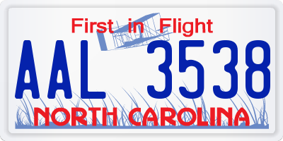 NC license plate AAL3538