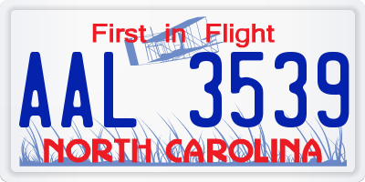 NC license plate AAL3539