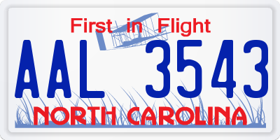 NC license plate AAL3543