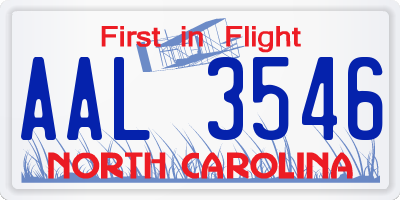 NC license plate AAL3546