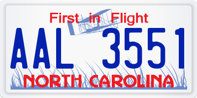 NC license plate AAL3551