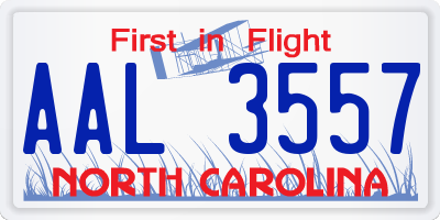 NC license plate AAL3557