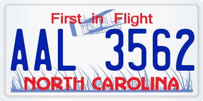 NC license plate AAL3562