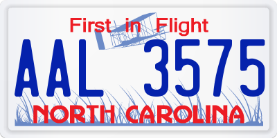 NC license plate AAL3575