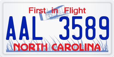 NC license plate AAL3589