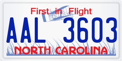 NC license plate AAL3603