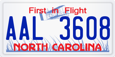 NC license plate AAL3608