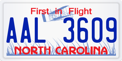 NC license plate AAL3609