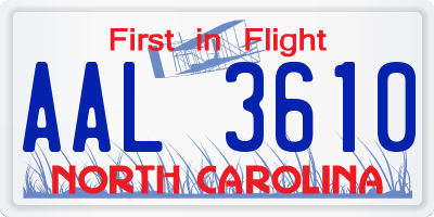NC license plate AAL3610