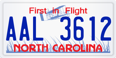 NC license plate AAL3612