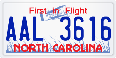 NC license plate AAL3616