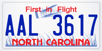 NC license plate AAL3617