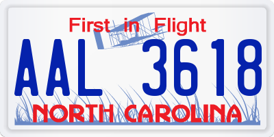 NC license plate AAL3618