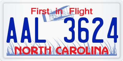 NC license plate AAL3624