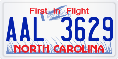 NC license plate AAL3629