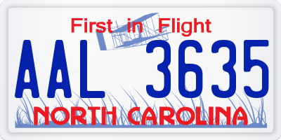 NC license plate AAL3635
