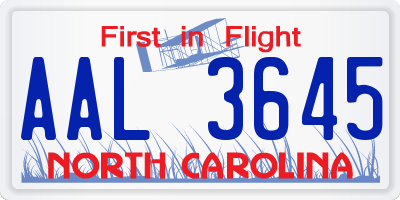NC license plate AAL3645