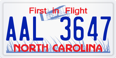 NC license plate AAL3647