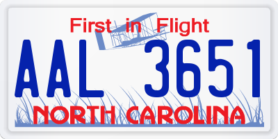 NC license plate AAL3651