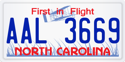 NC license plate AAL3669