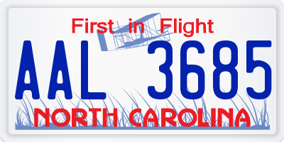 NC license plate AAL3685