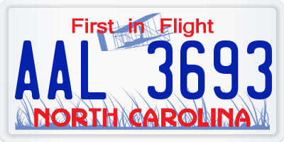 NC license plate AAL3693