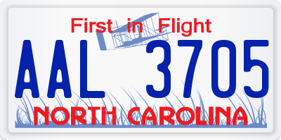 NC license plate AAL3705
