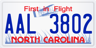 NC license plate AAL3802