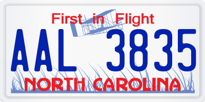 NC license plate AAL3835