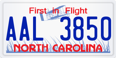 NC license plate AAL3850