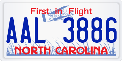 NC license plate AAL3886
